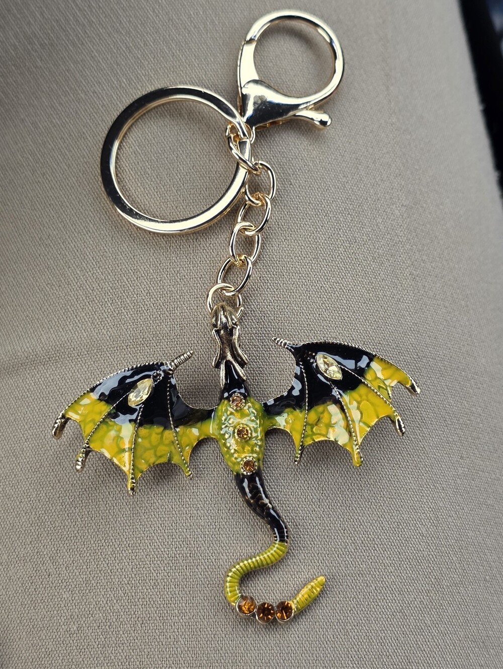 Yellow and Black Dragon Keychain Charm
